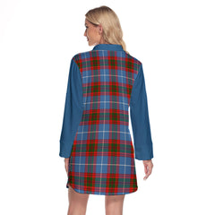 Newton Tartan Women's Lapel Shirt Dress With Long Sleeve