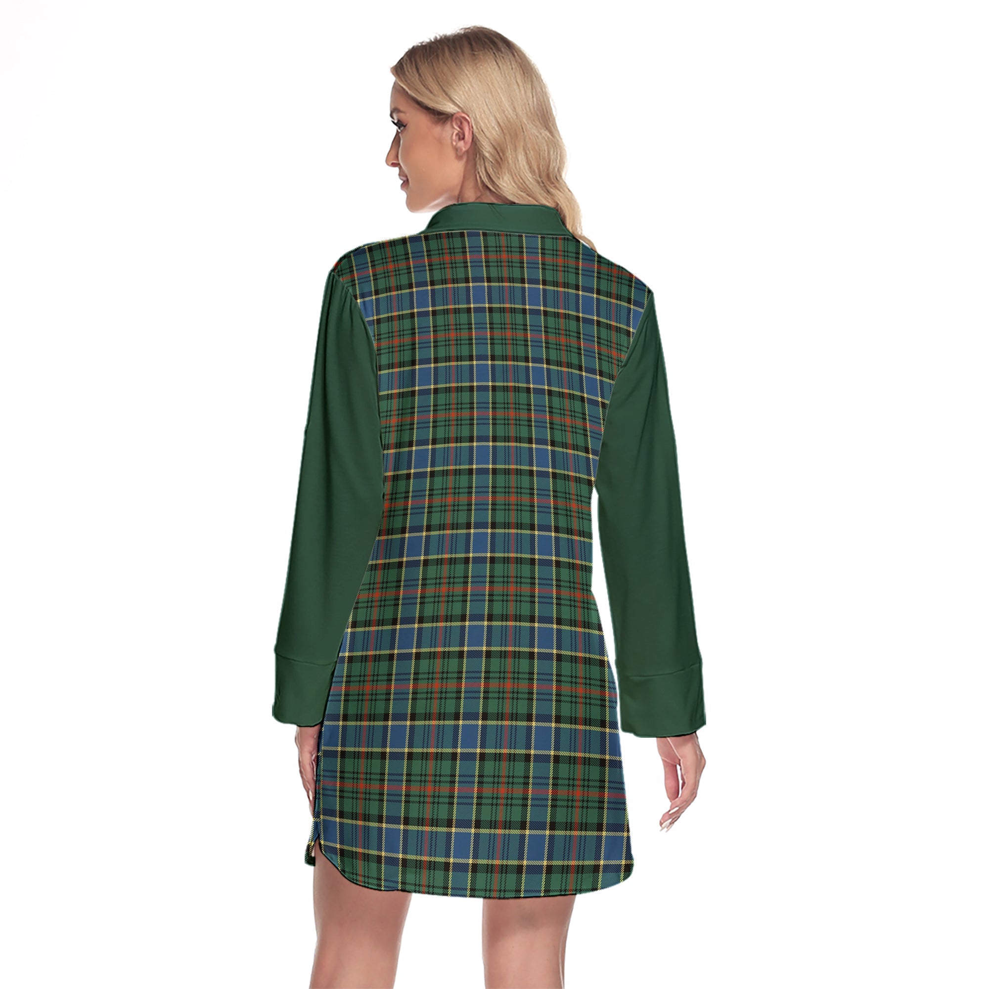 Ogilvie (Ogilvy) Hunting Ancient Tartan Women's Lapel Shirt Dress With Long Sleeve