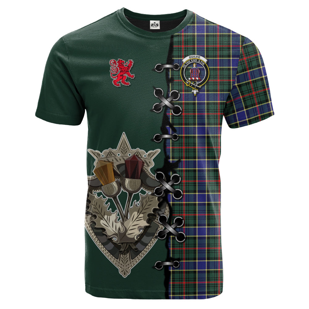 Ogilvie (Ogilvy) Hunting Modern Tartan T-shirt - Lion Rampant And Celtic Thistle Style
