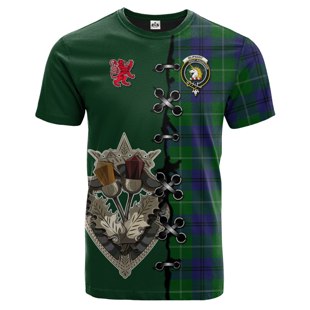 Oliphant Tartan T-shirt - Lion Rampant And Celtic Thistle Style