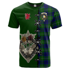 Oliphant Modern Tartan T-shirt - Lion Rampant And Celtic Thistle Style
