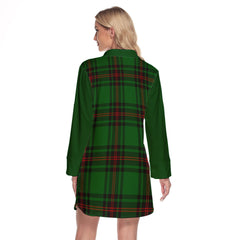 Orrock Tartan Women's Lapel Shirt Dress With Long Sleeve