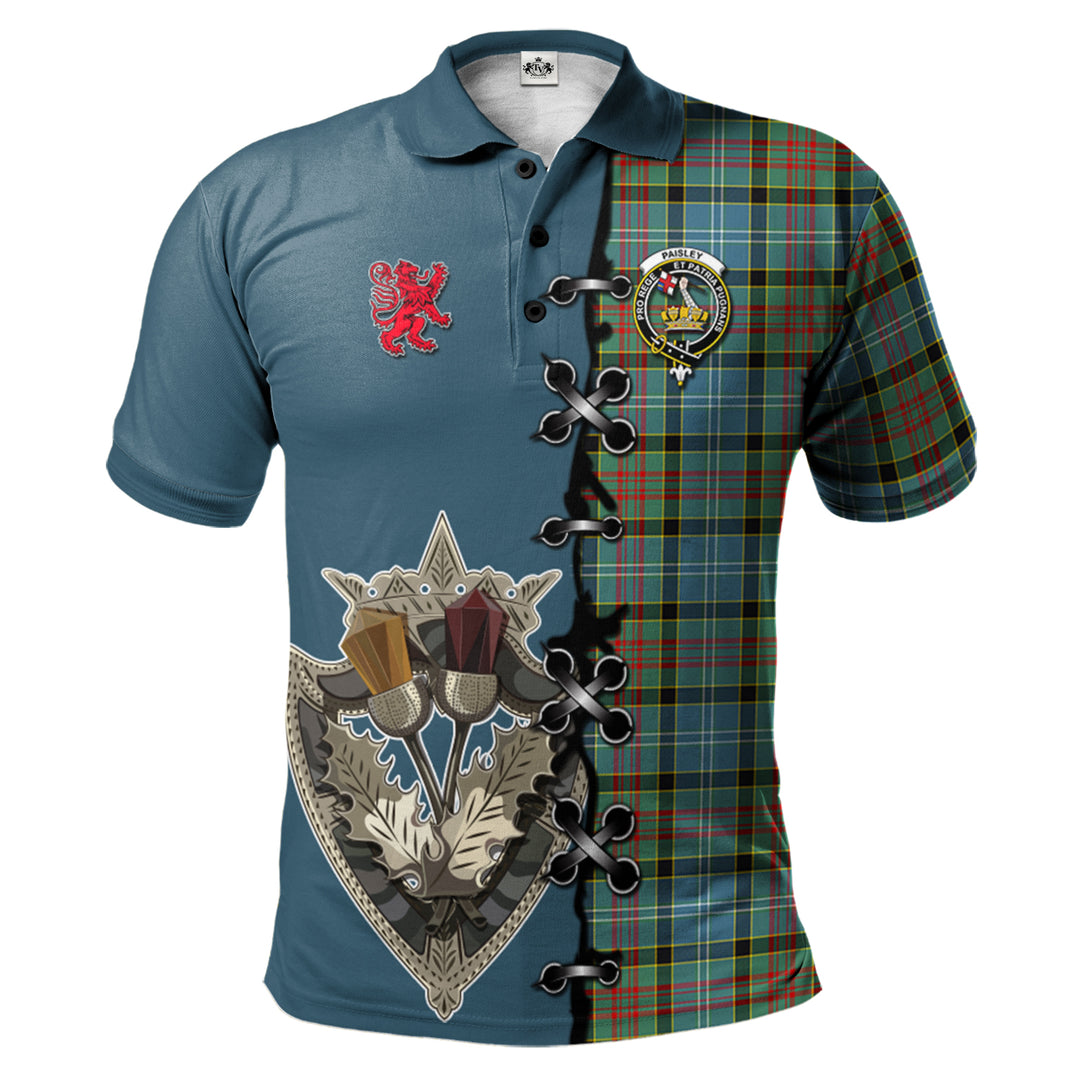 Paisley Tartan Polo Shirt - Lion Rampant And Celtic Thistle Style