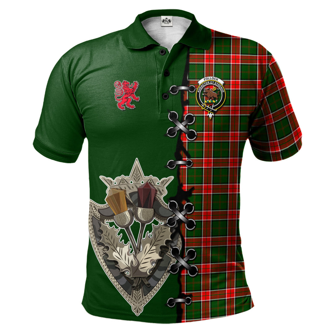 Pollock Modern Tartan Polo Shirt - Lion Rampant And Celtic Thistle Style