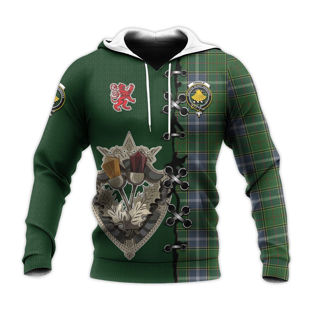 Pringle Tartan Hoodie - Lion Rampant And Celtic Thistle Style