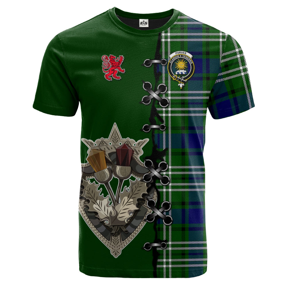 Purves Tartan T-shirt - Lion Rampant And Celtic Thistle Style