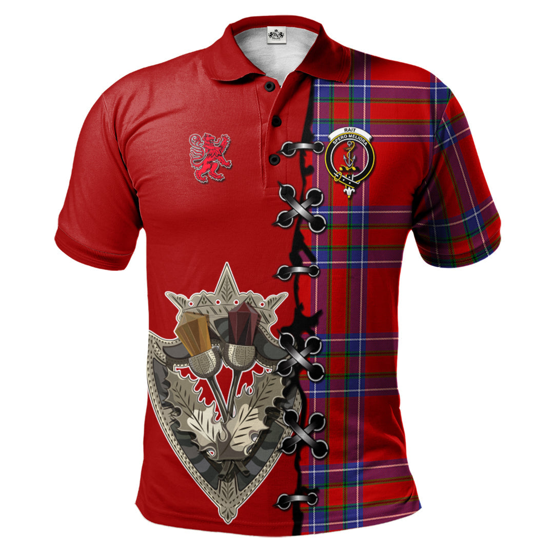 Rait Tartan Polo Shirt - Lion Rampant And Celtic Thistle Style