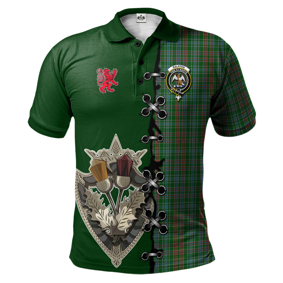 Ralston USA Tartan Polo Shirt - Lion Rampant And Celtic Thistle Style