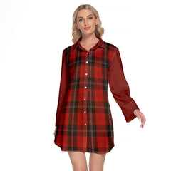 Ramsay Tartan Women's Lapel Shirt Dress With Long Sleeve
