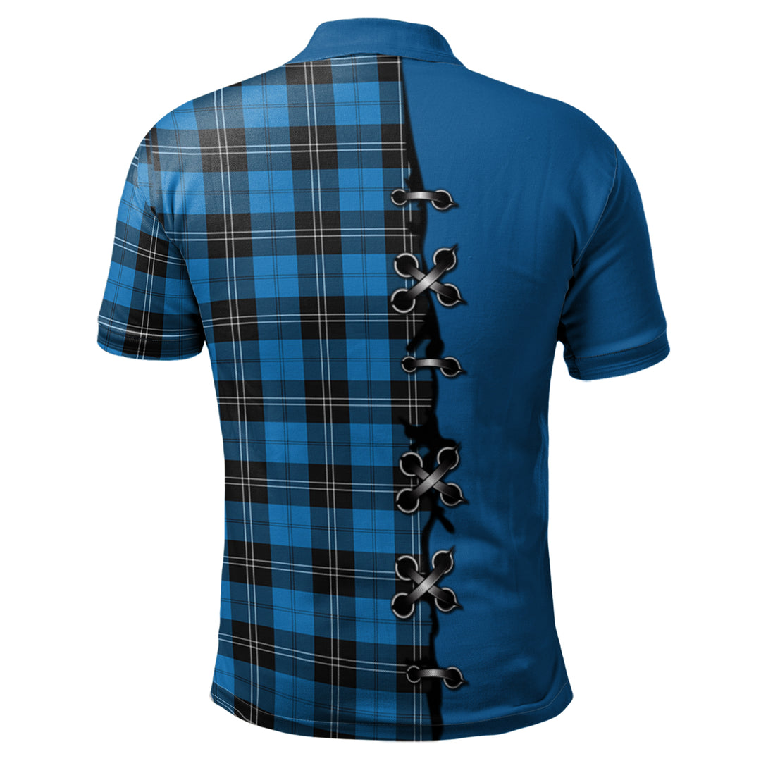 Ramsay Blue Ancient Tartan Polo Shirt - Lion Rampant And Celtic Thistle Style