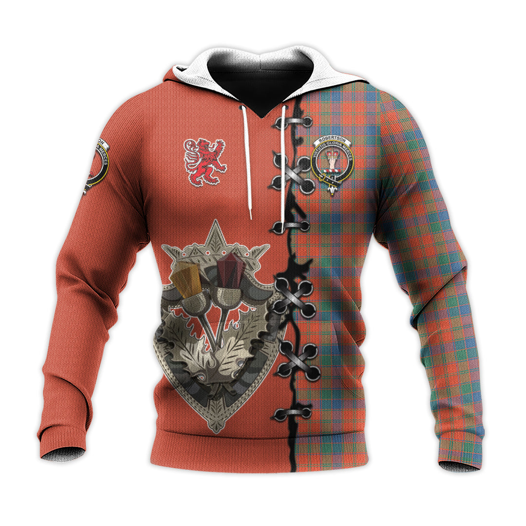 Robertson Ancient Tartan Hoodie - Lion Rampant And Celtic Thistle Style