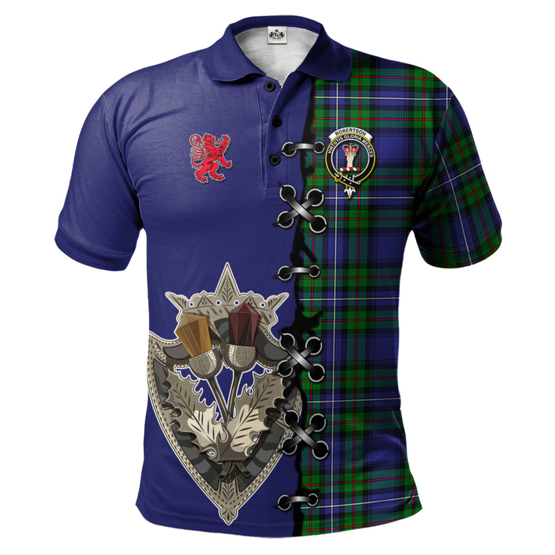 Robertson Hunting Modern Tartan Polo Shirt - Lion Rampant And Celtic Thistle Style