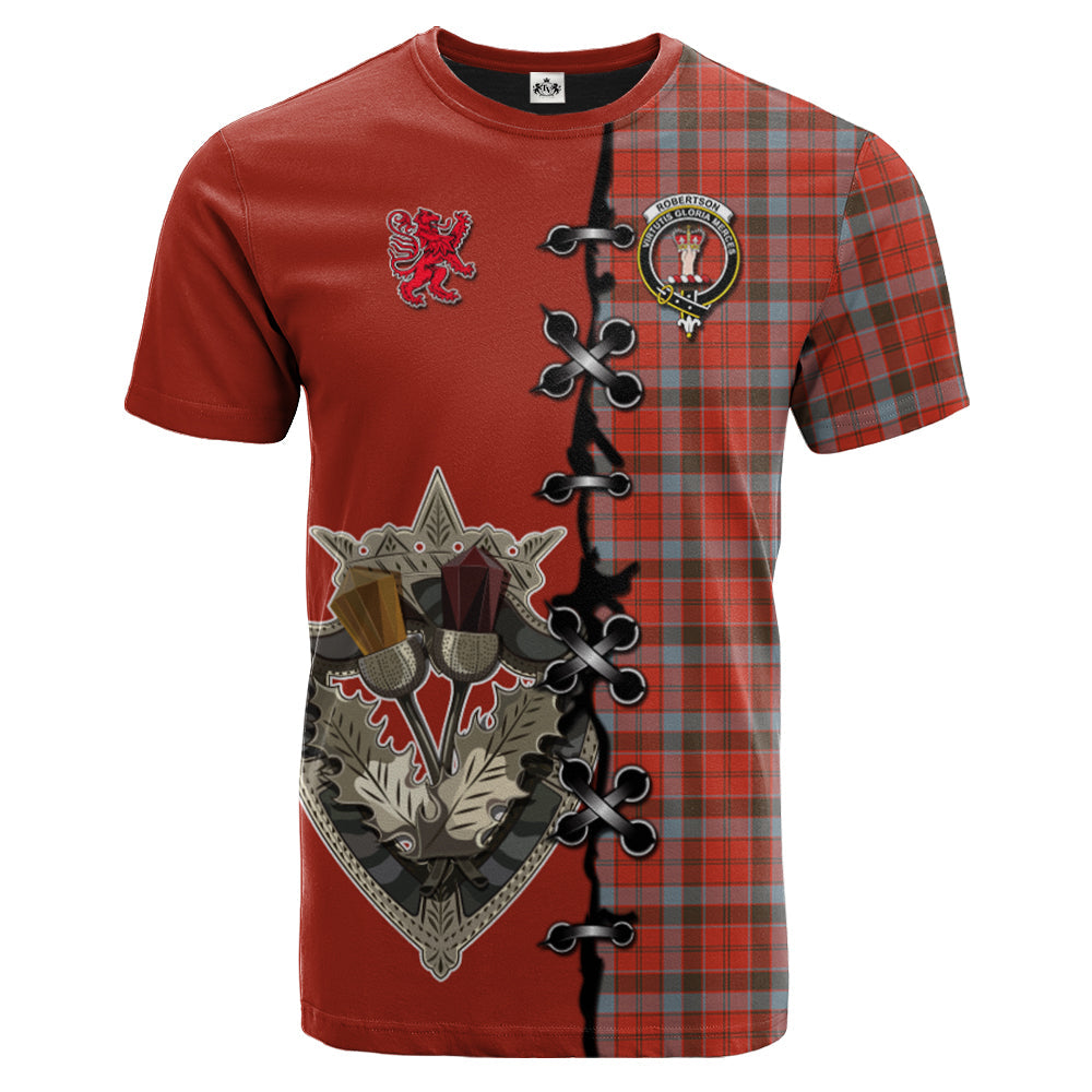 Robertson Weathered Tartan T-shirt - Lion Rampant And Celtic Thistle Style