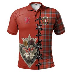 Robertson Weathered Tartan Polo Shirt - Lion Rampant And Celtic Thistle Style