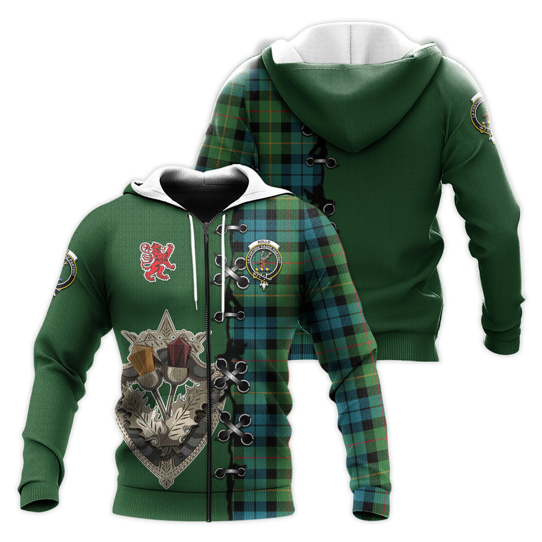 Rollo Ancient Tartan Hoodie - Lion Rampant And Celtic Thistle Style