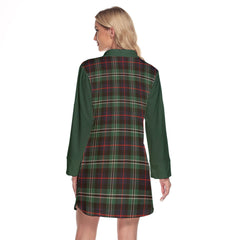 Rollo Hunting Tartan Women's Lapel Shirt Dress With Long Sleeve