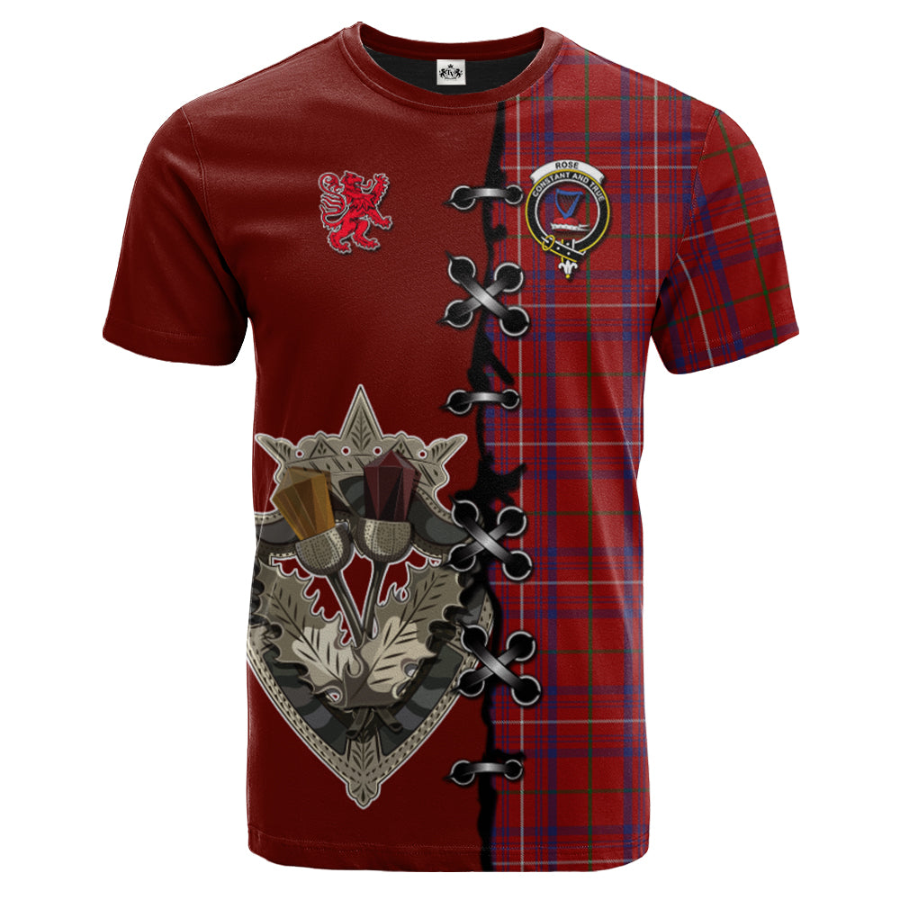 Rose Tartan T-shirt - Lion Rampant And Celtic Thistle Style