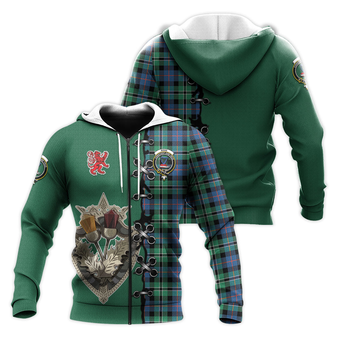 Rose Hunting Ancient Tartan Hoodie - Lion Rampant And Celtic Thistle Style