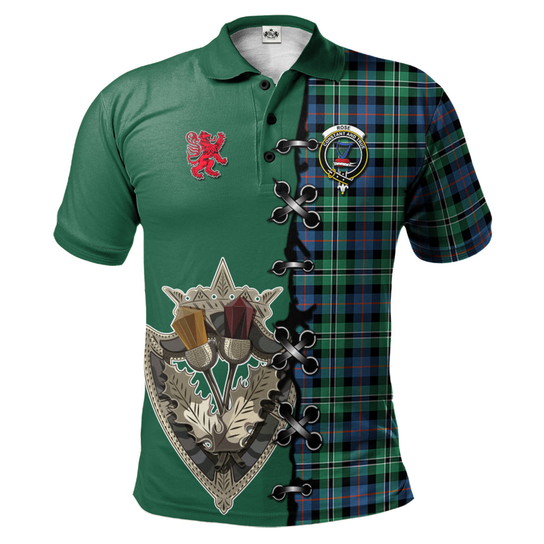 Rose Hunting Ancient Tartan Polo Shirt - Lion Rampant And Celtic Thistle Style