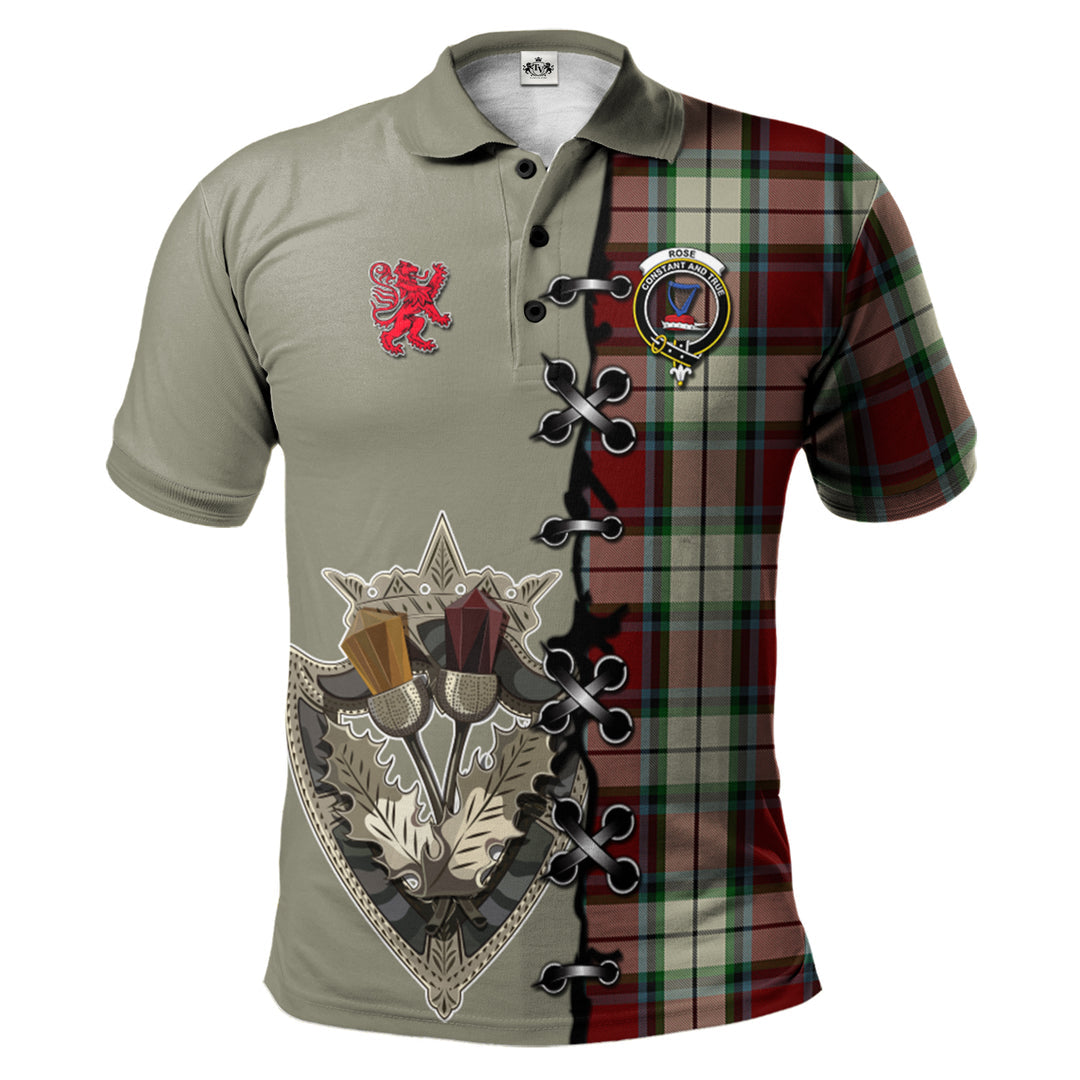 Rose White Dress Tartan Polo Shirt - Lion Rampant And Celtic Thistle Style