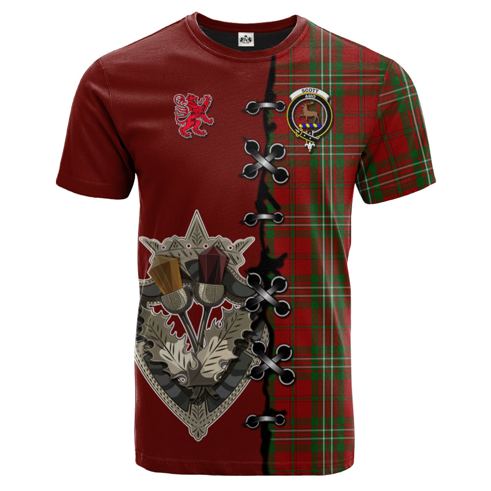 Scott Tartan T-shirt - Lion Rampant And Celtic Thistle Style