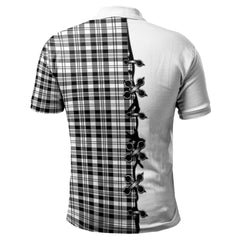 Scott Black White Tartan Polo Shirt - Lion Rampant And Celtic Thistle Style