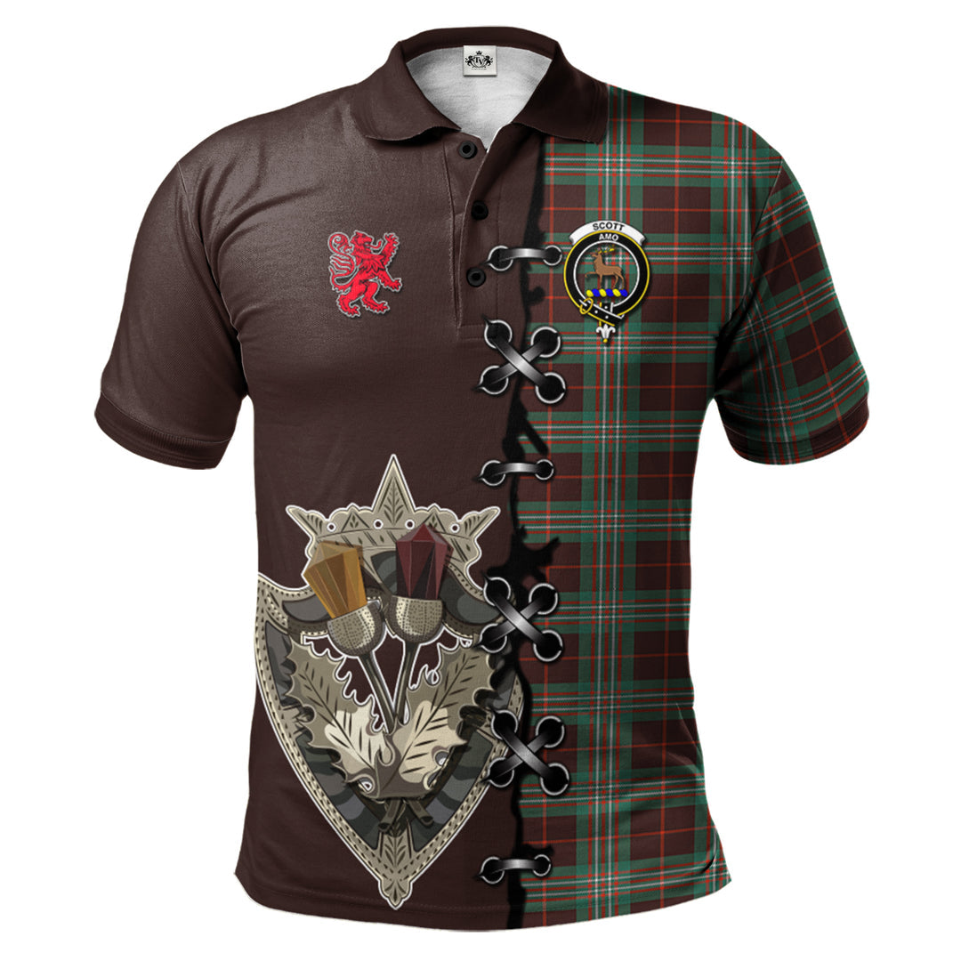 Scott Brown Ancient Tartan Polo Shirt - Lion Rampant And Celtic Thistle Style