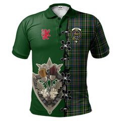 Scott Green Tartan Polo Shirt - Lion Rampant And Celtic Thistle Style