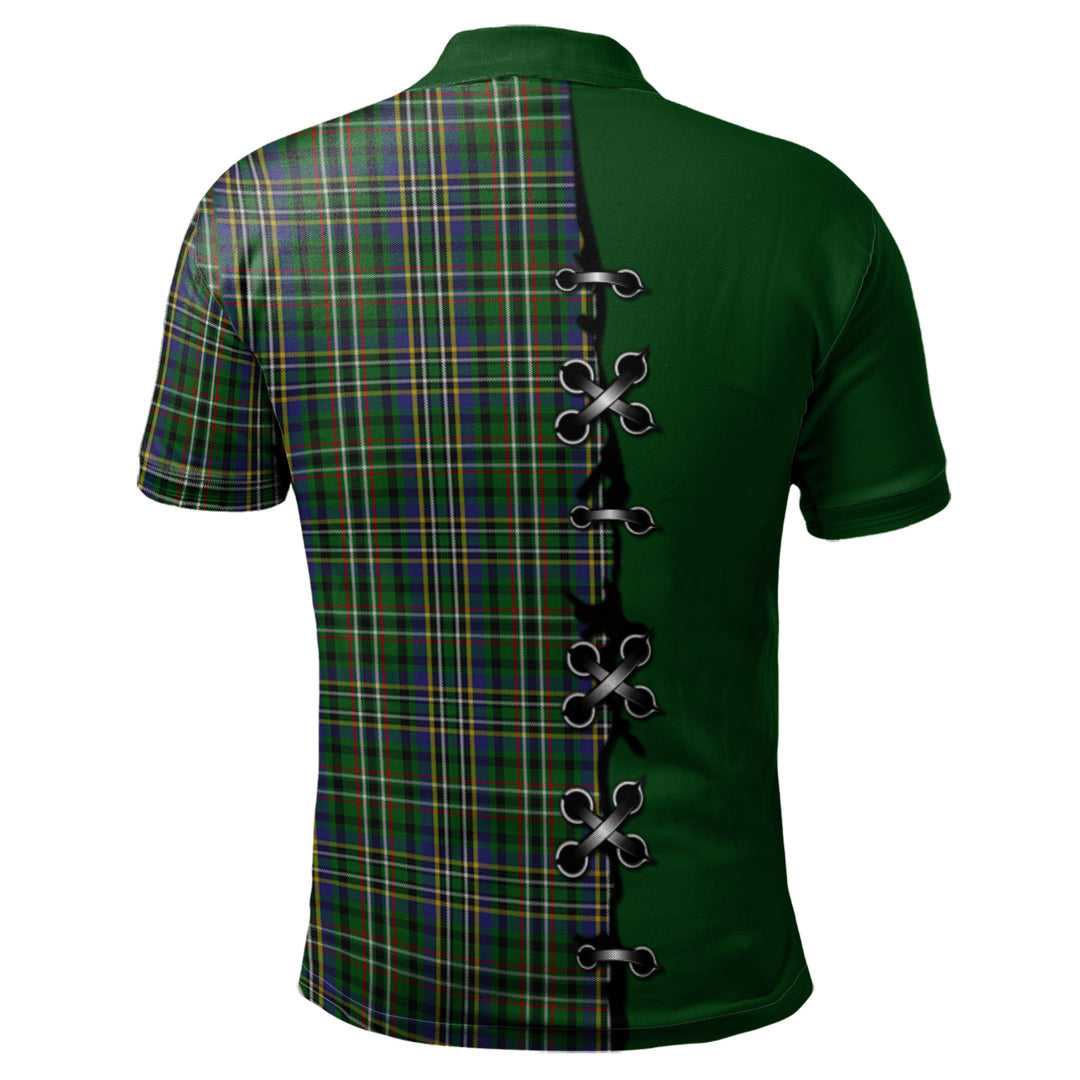 Scott Green Tartan Polo Shirt - Lion Rampant And Celtic Thistle Style