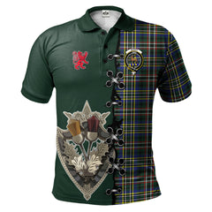 Scott Green Modern Tartan Polo Shirt - Lion Rampant And Celtic Thistle Style
