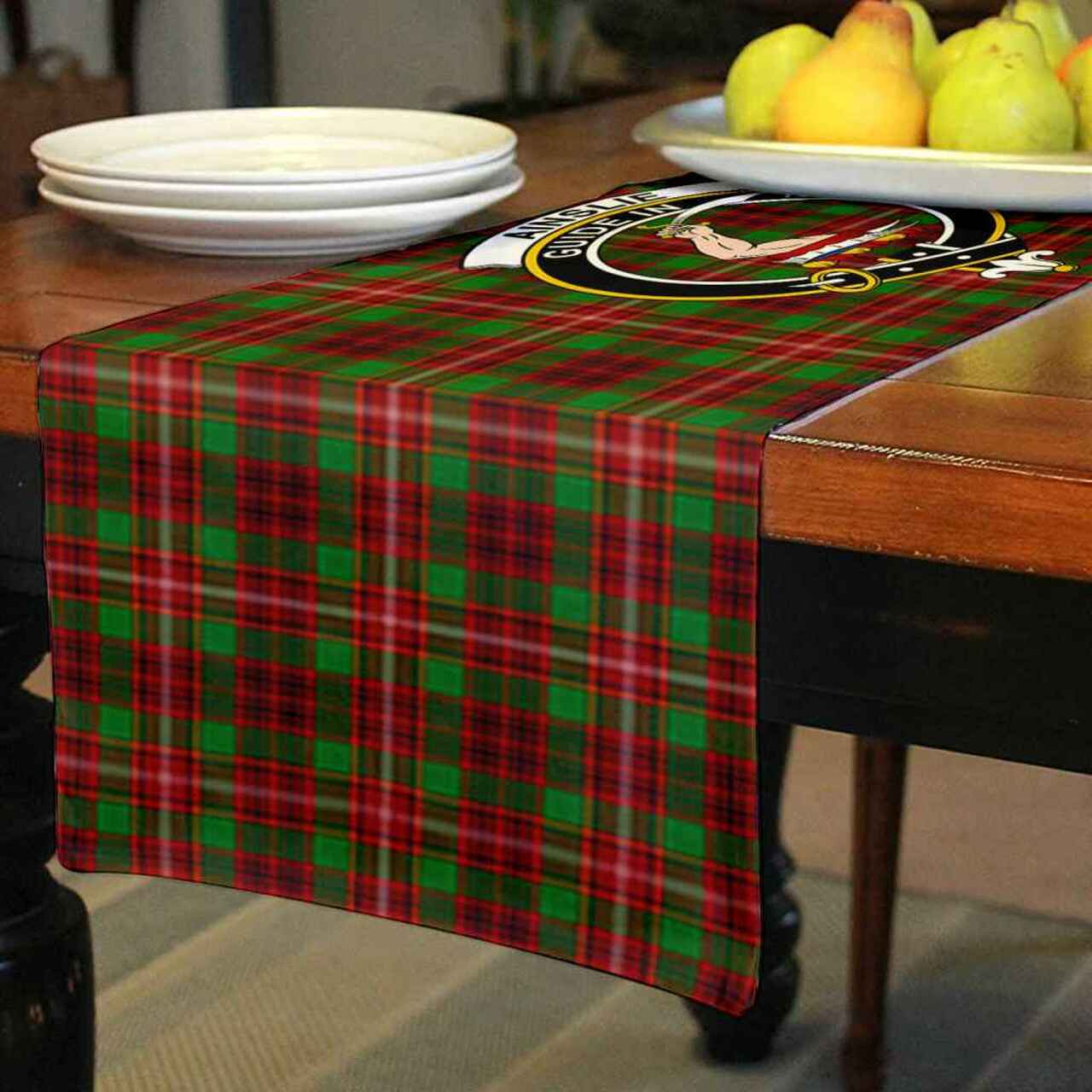 Ainslie Tartan Crest Table Runner - Cotton table runner