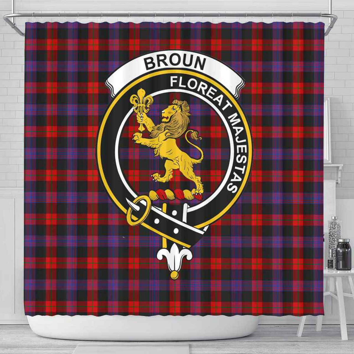 Broun Tartan Crest Shower Curtain