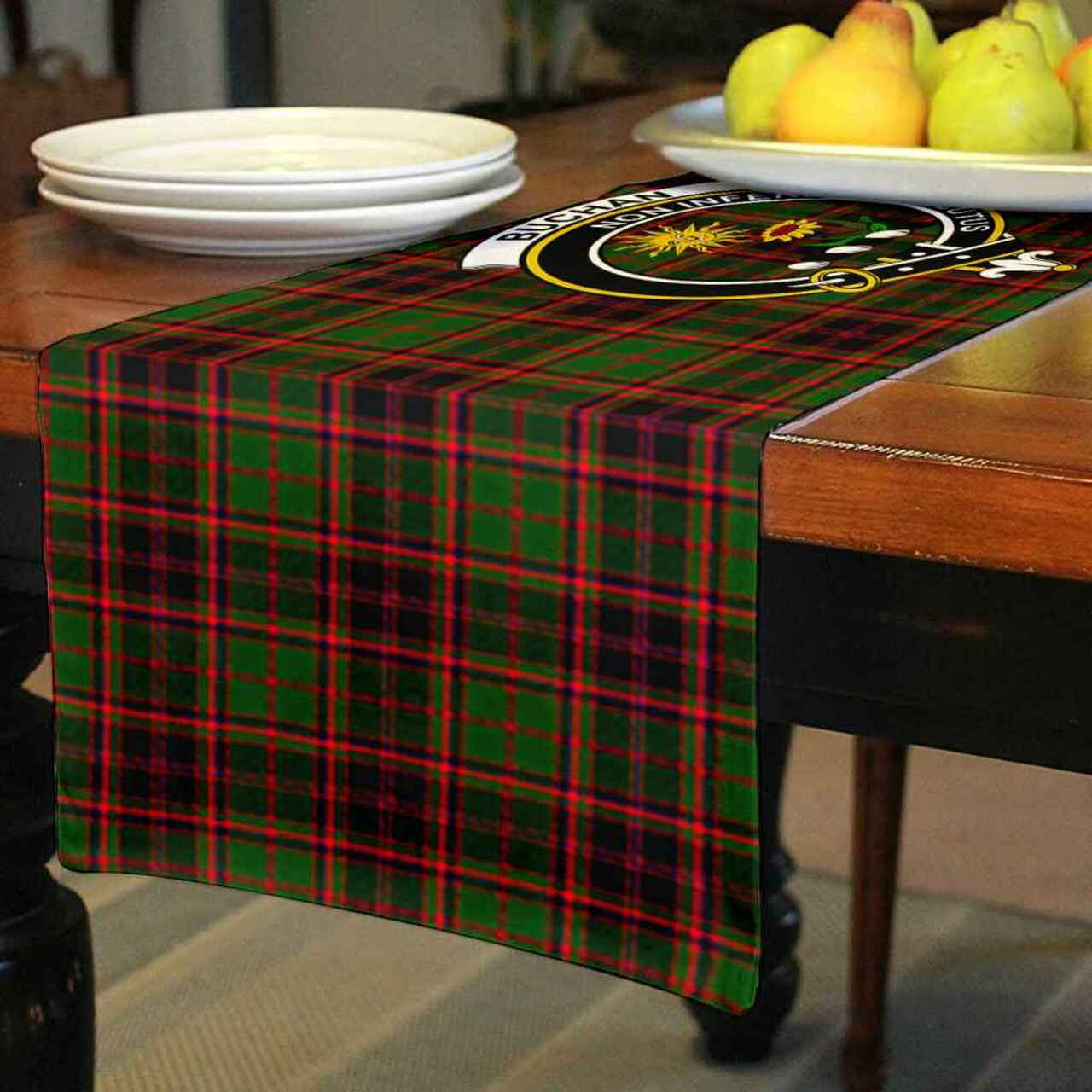 Buchan Tartan Crest Table Runner - Cotton table runner