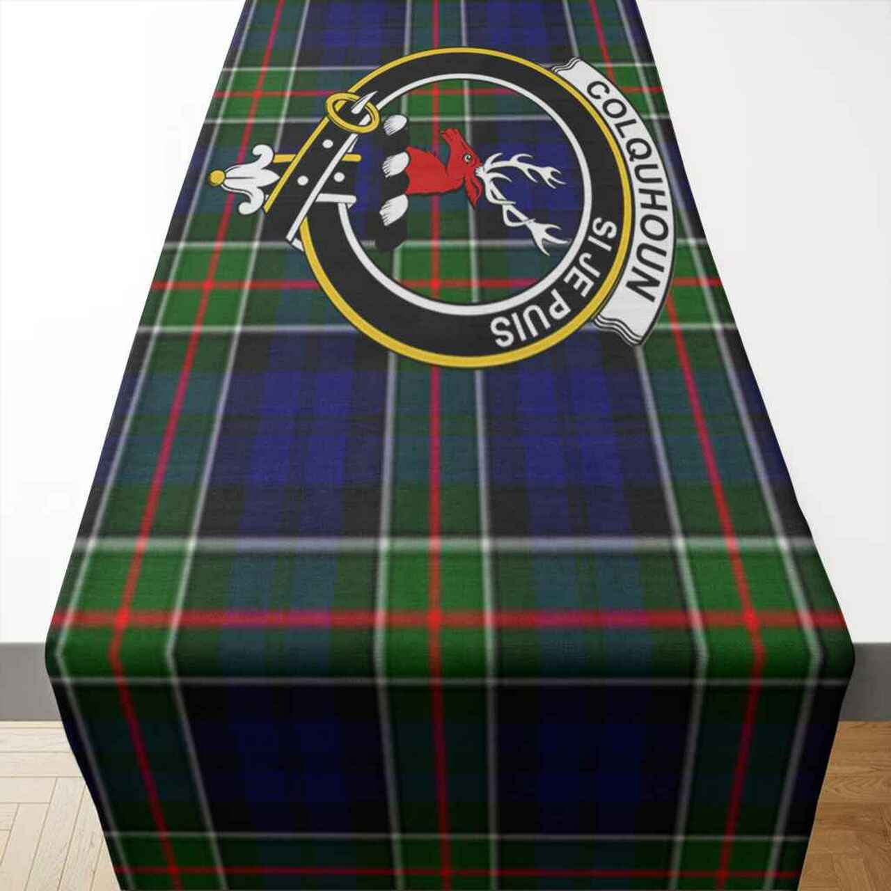 Colquhoun Tartan Crest Table Runner - Cotton table runner