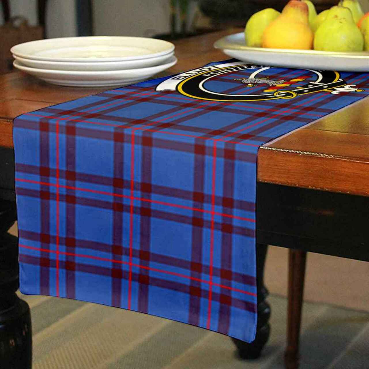 Elliot Tartan Crest Table Runner - Cotton table runner