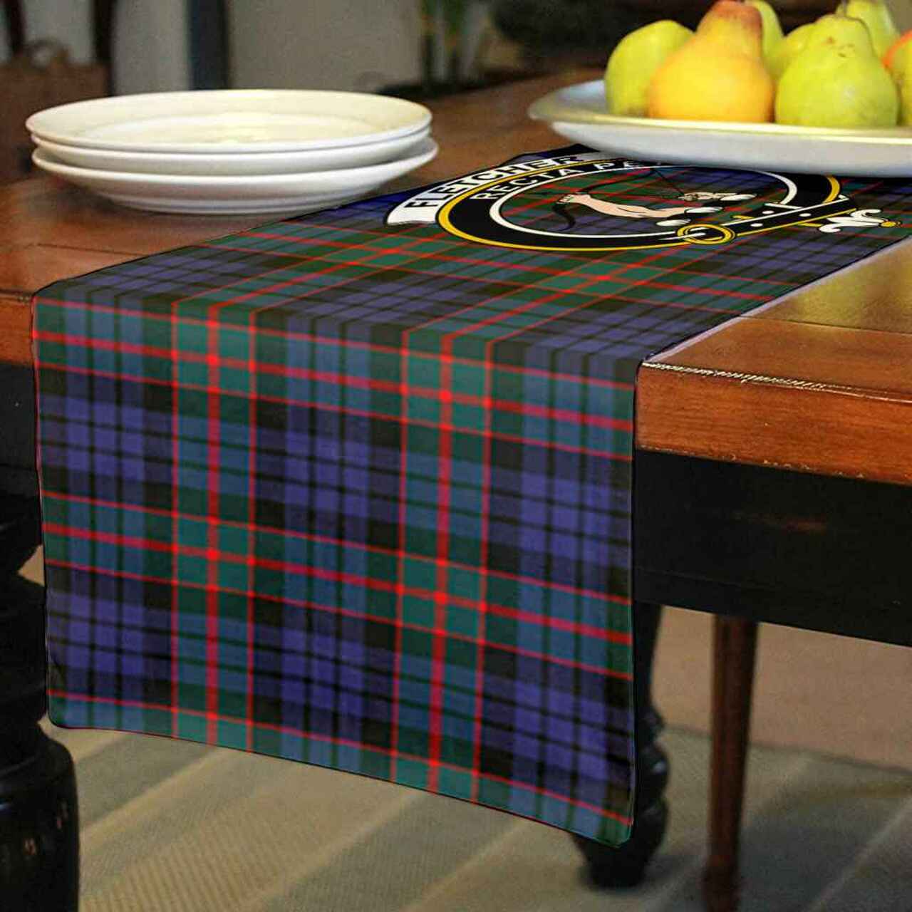 Fletcher Tartan Crest Table Runner - Cotton table runner