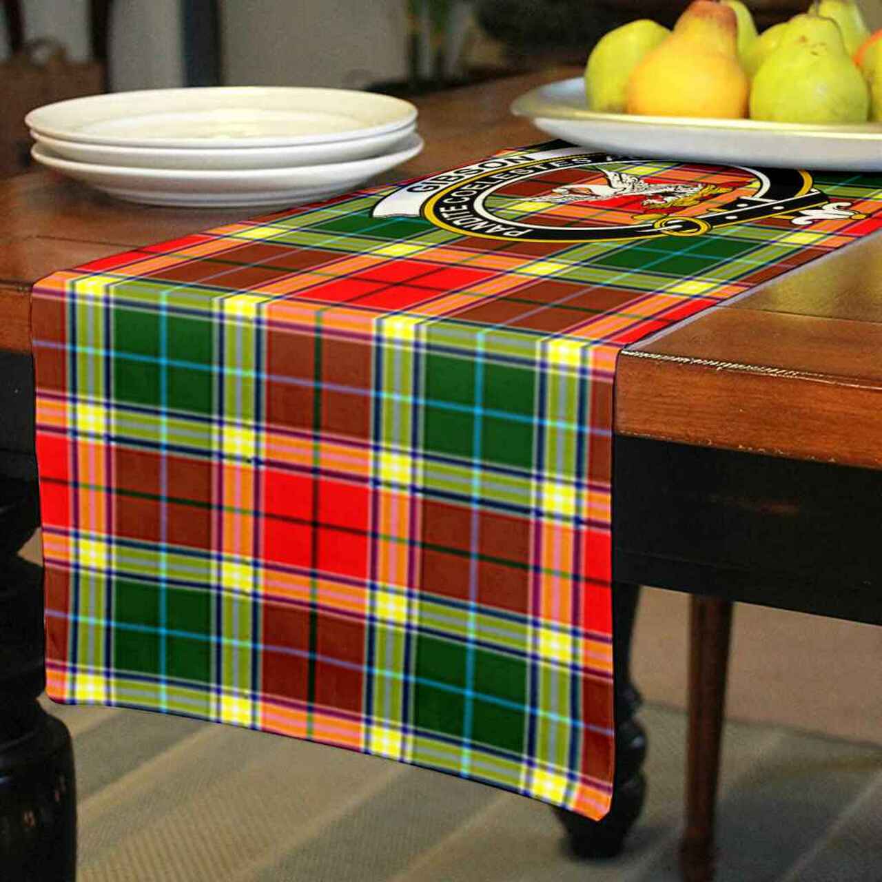 Gibson Tartan Crest Table Runner - Cotton table runner