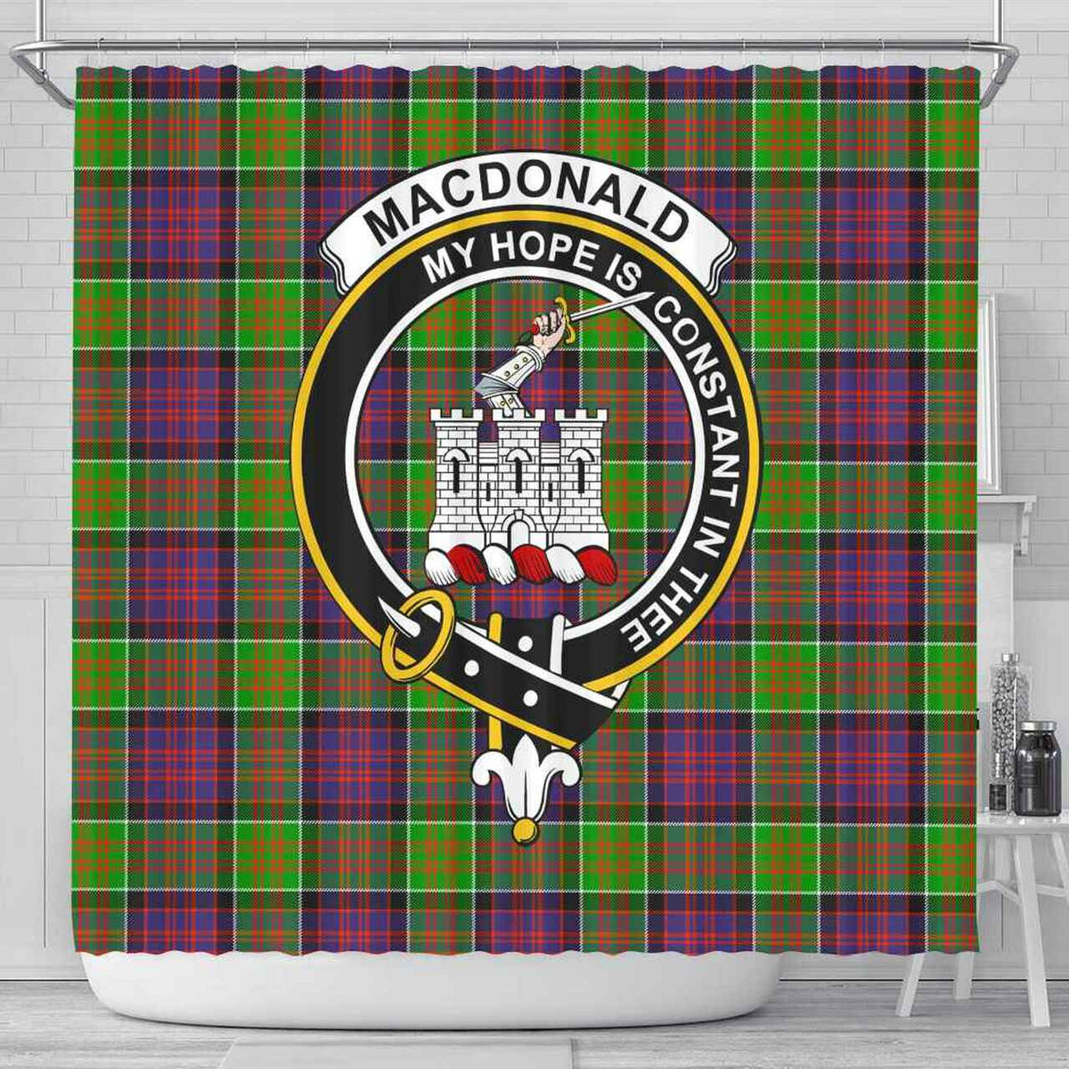 MacDonald (Clan Ranald) Tartan Crest Shower Curtain