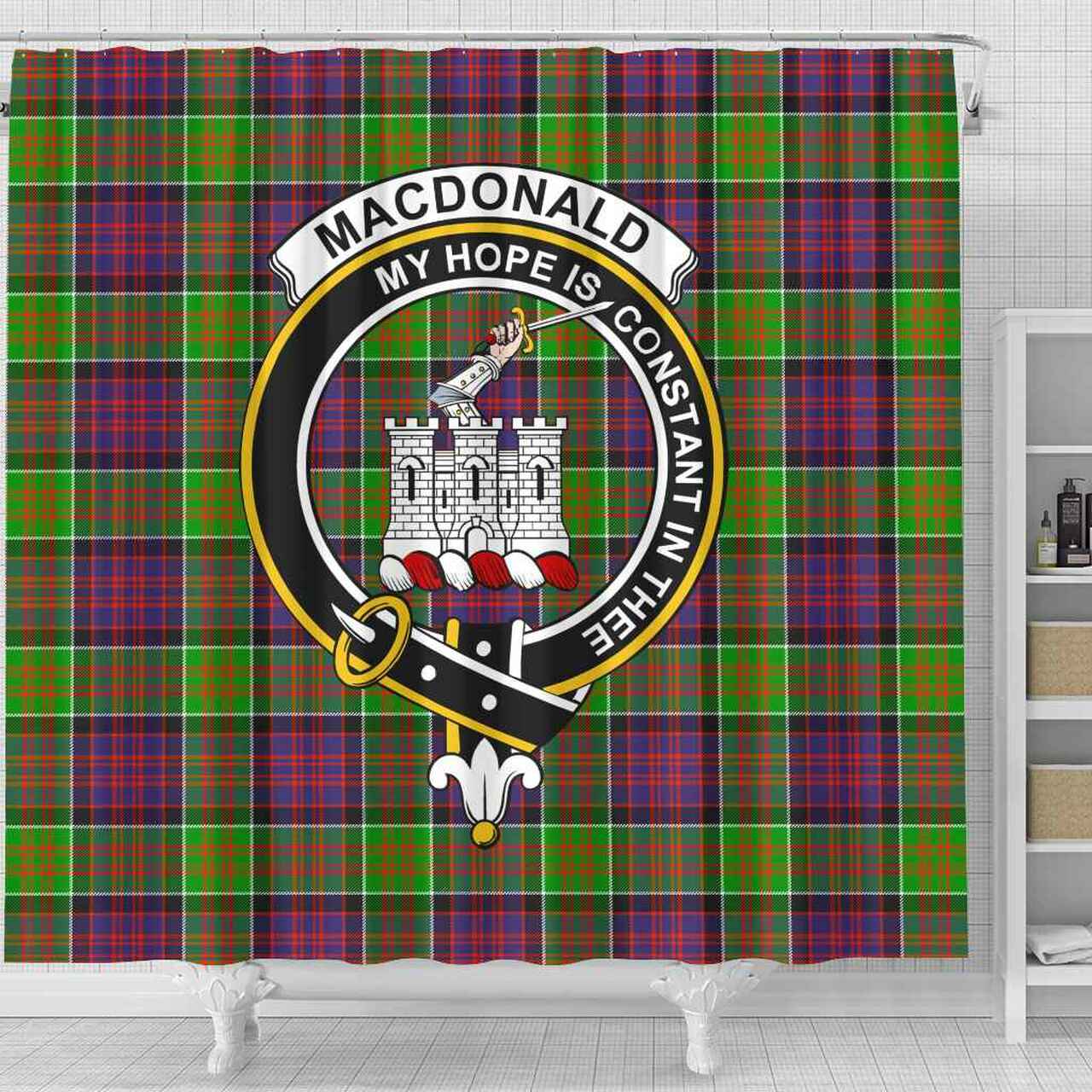 MacDonald (Clan Ranald) Tartan Crest Shower Curtain