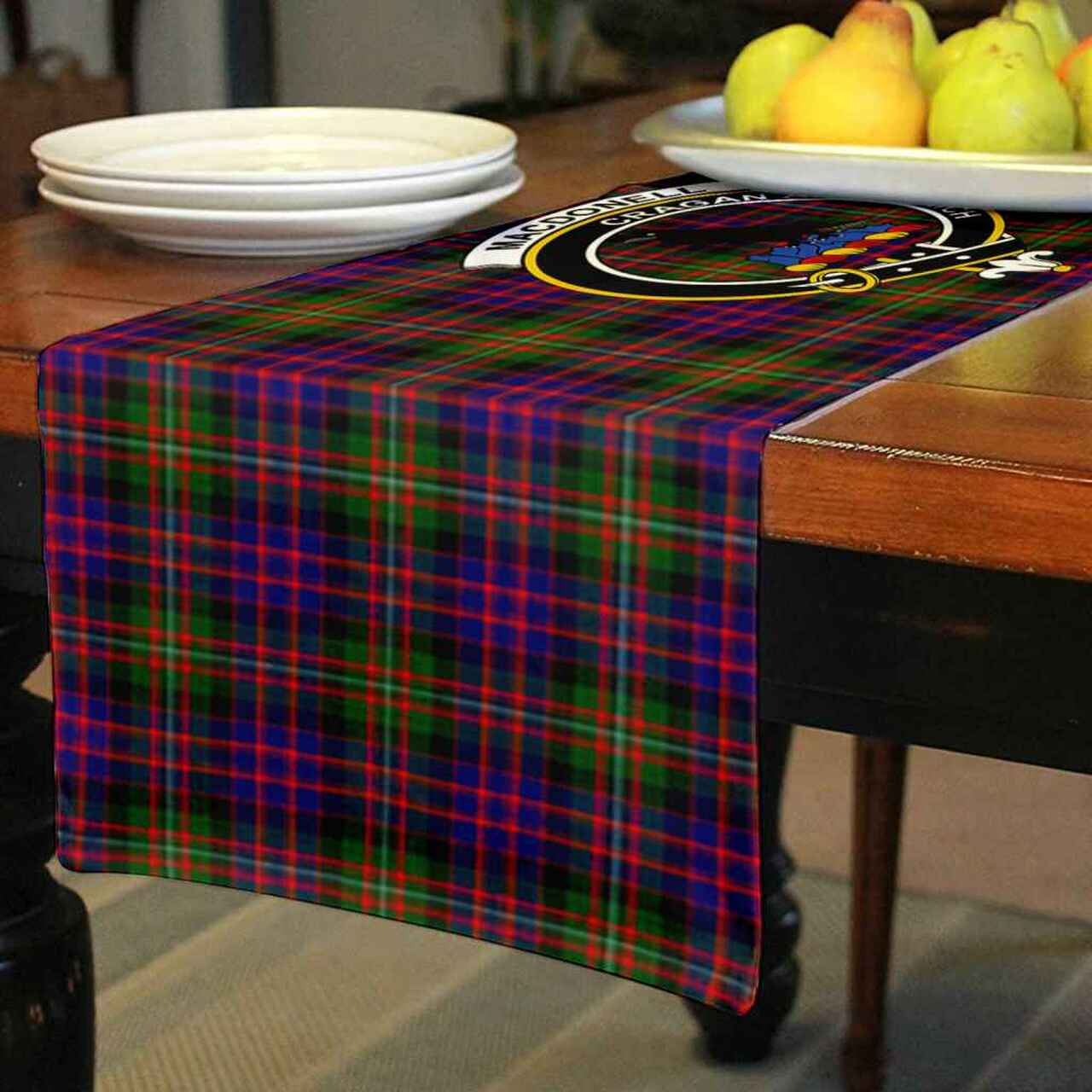 MacDonell of Glengarry Tartan Crest Table Runner - Cotton table runner