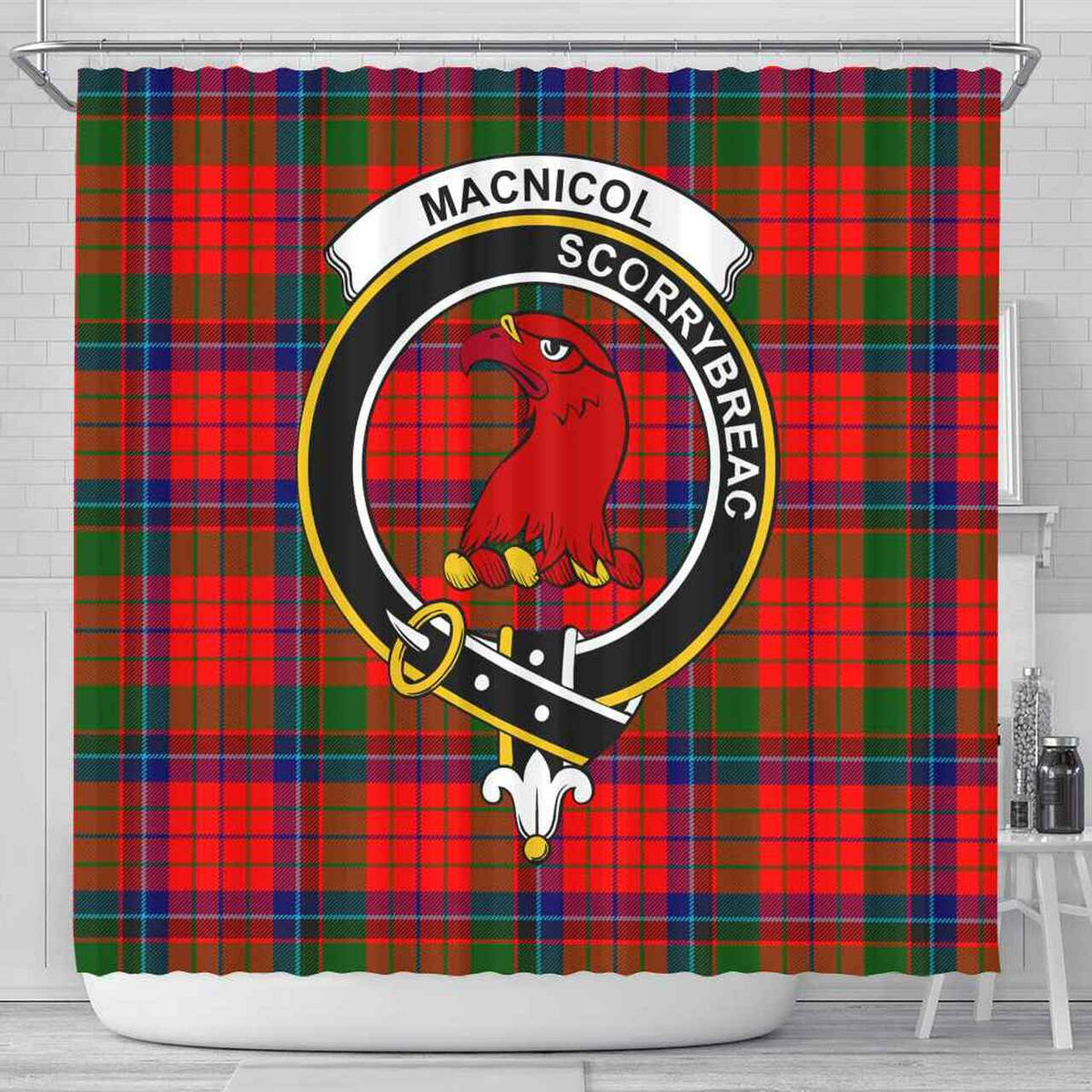 MacNicol (of Scorrybreac) Tartan Crest Shower Curtain