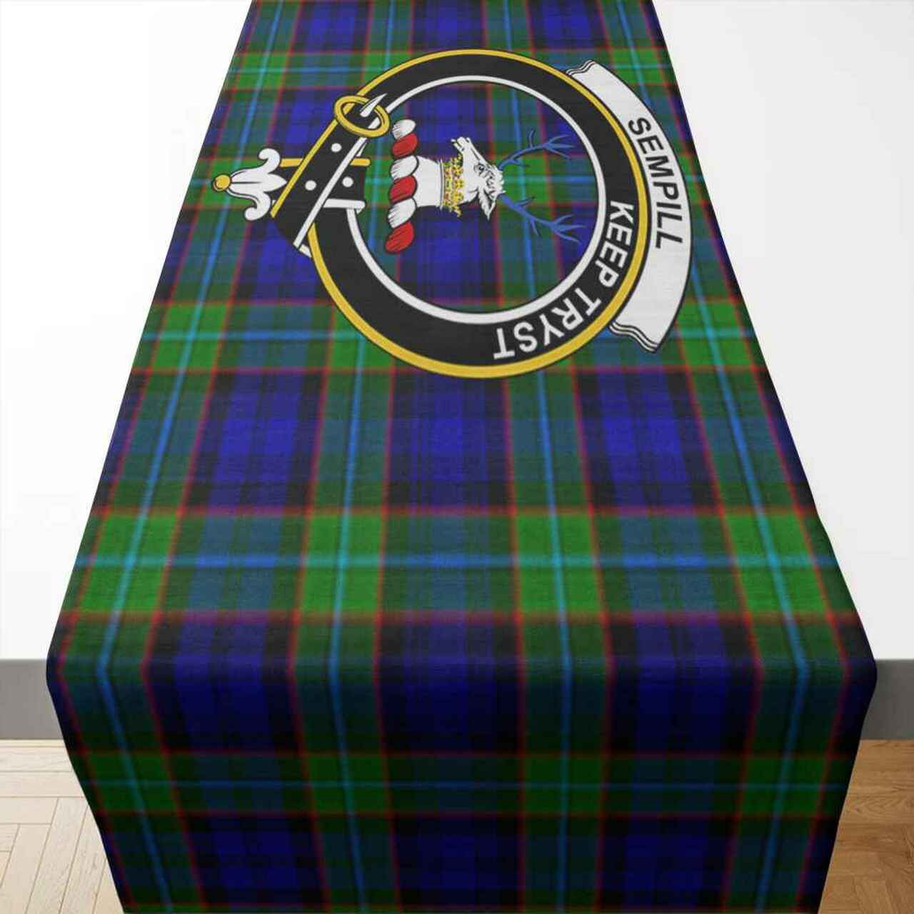 Sempill Tartan Crest Table Runner - Cotton table runner