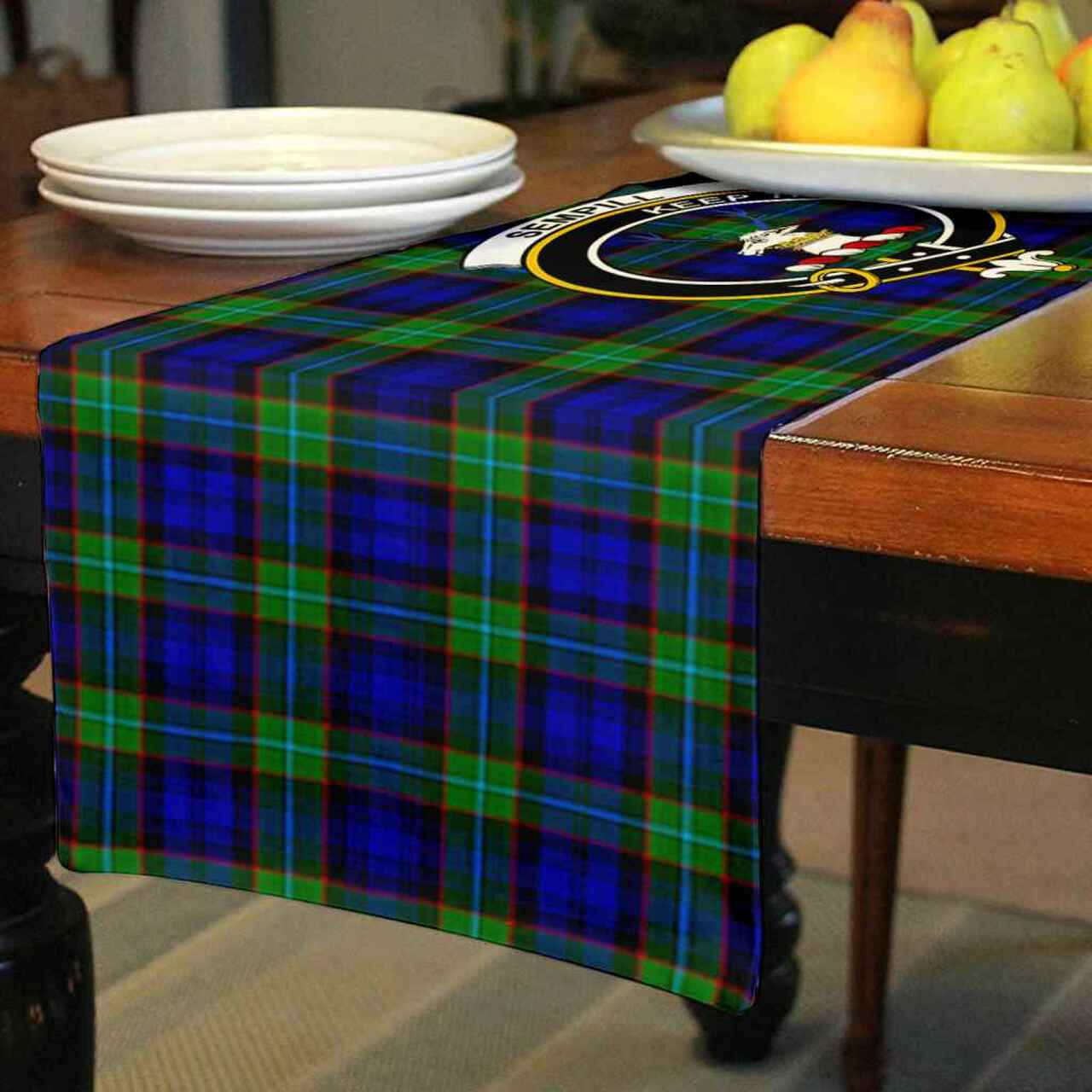 Sempill Tartan Crest Table Runner - Cotton table runner