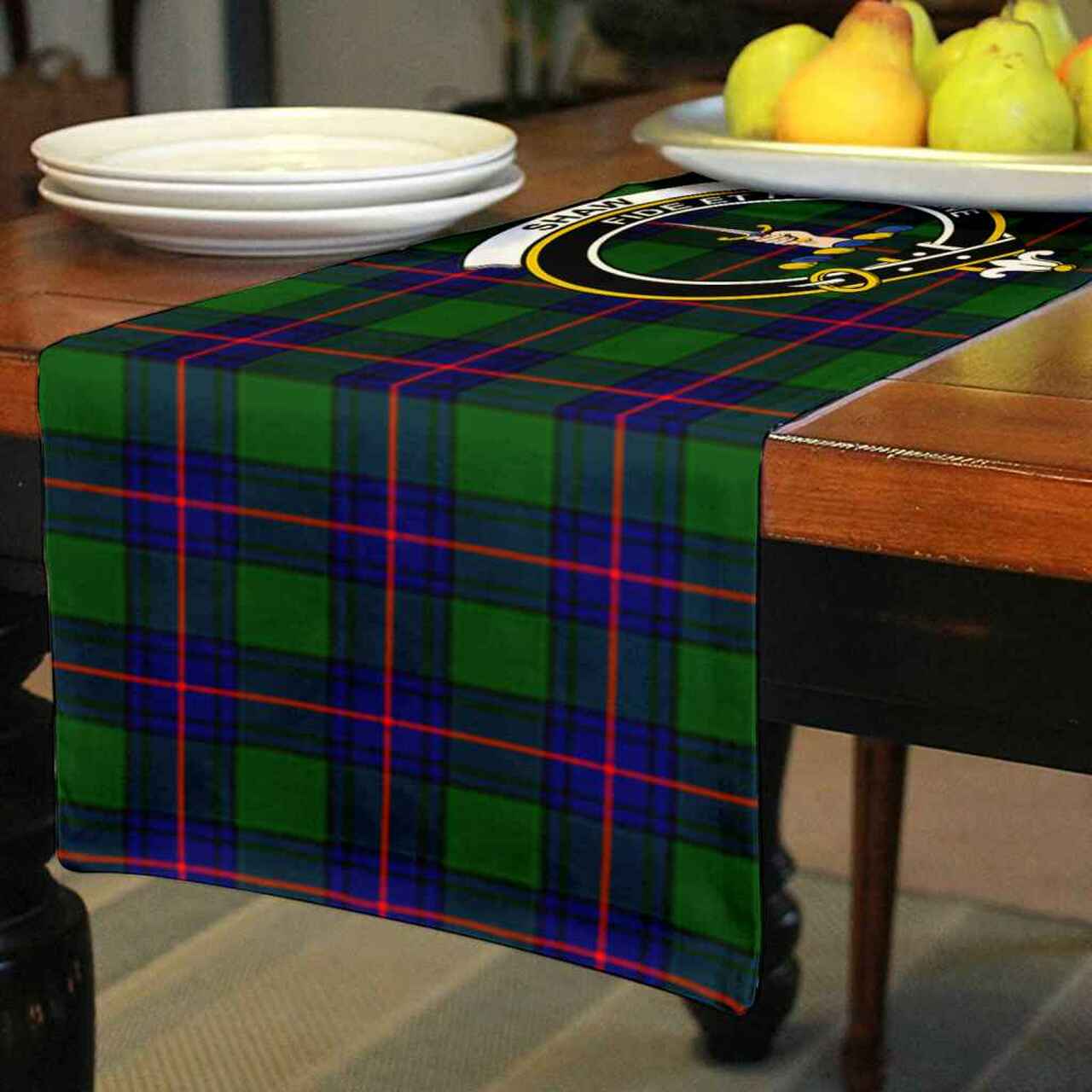 Shaw (of Tordarroch) Tartan Crest Table Runner - Cotton table runner