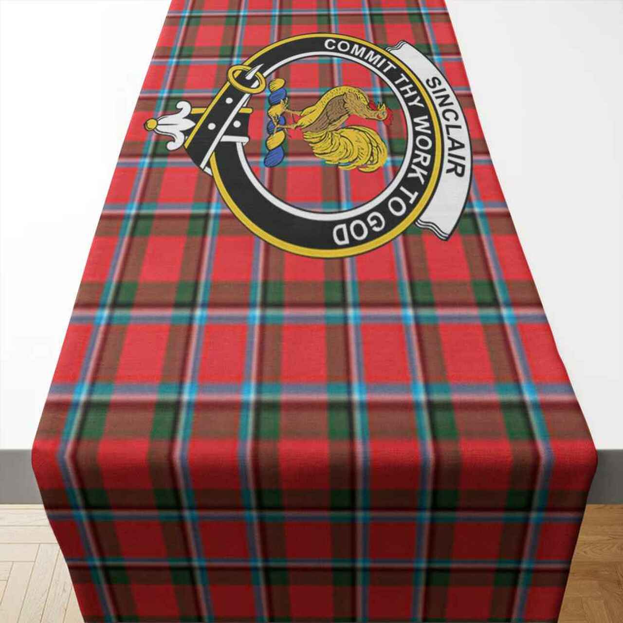 Sinclair Tartan Crest Table Runner - Cotton table runner