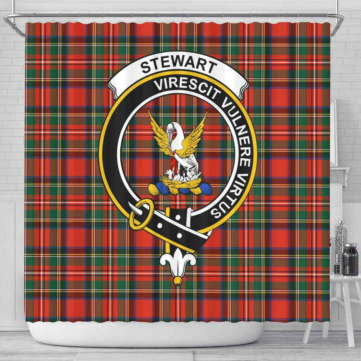 Stewart (High Stewards) Tartan Crest Shower Curtain