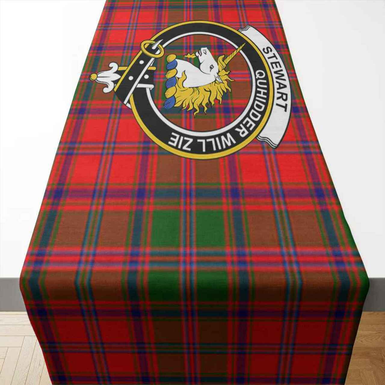 Stewart (of Appin) Tartan Crest Table Runner - Cotton table runner