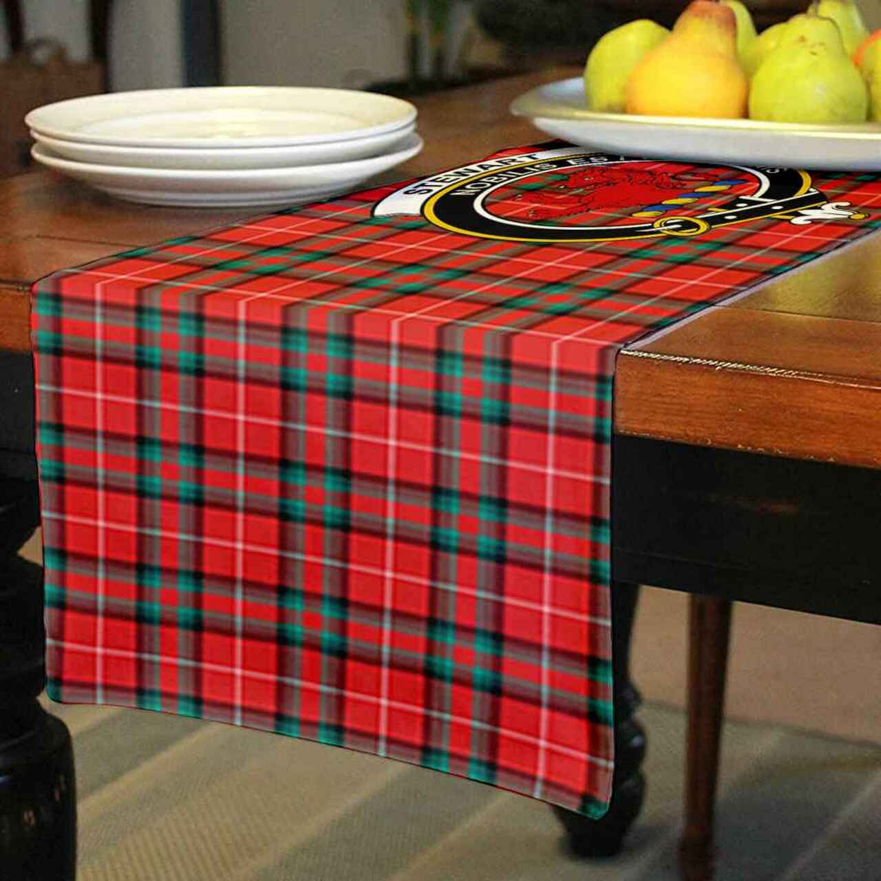 Stewart (Stuart) of Bute Tartan Crest Table Runner - Cotton table runner