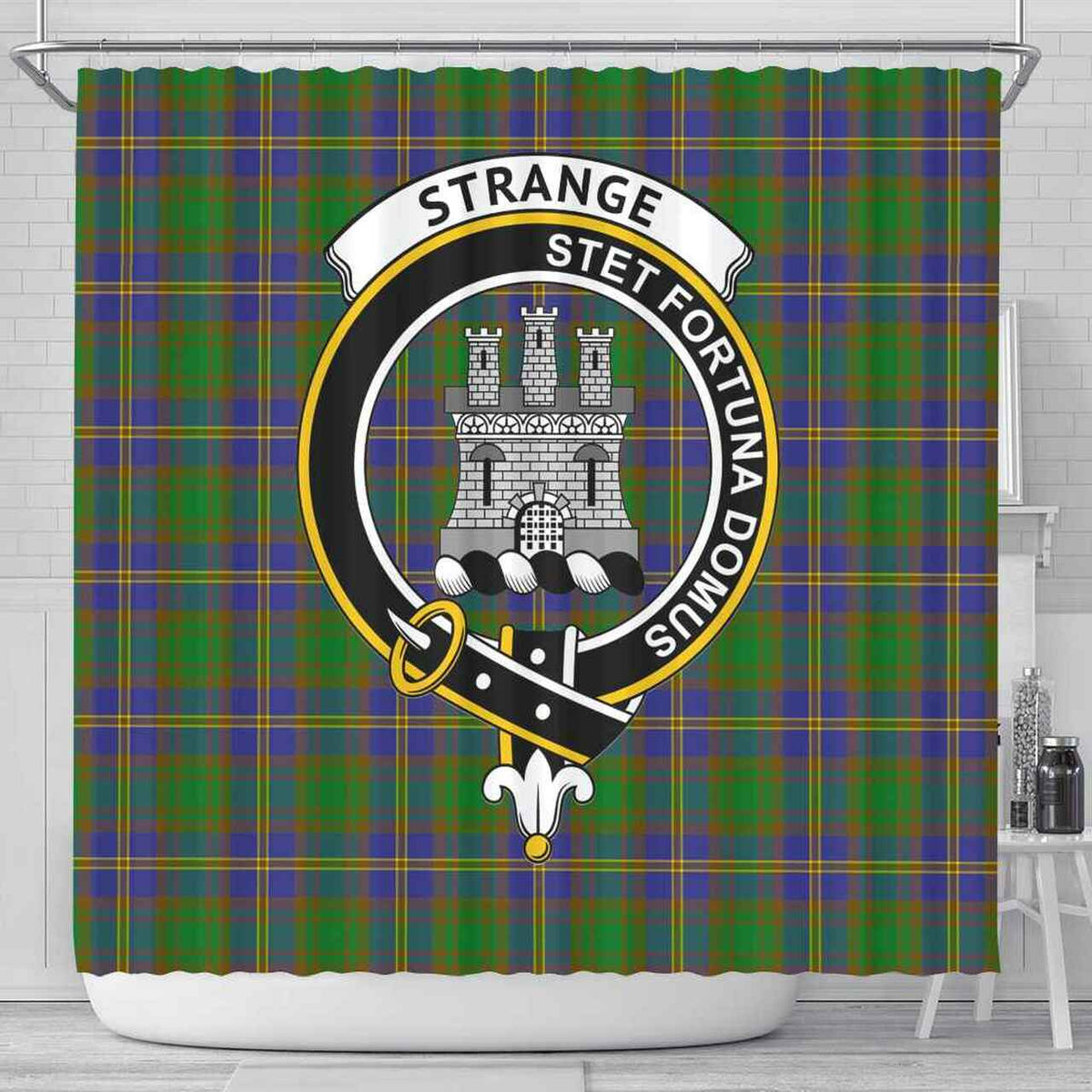 Strange (or Strang) Tartan Crest Shower Curtain