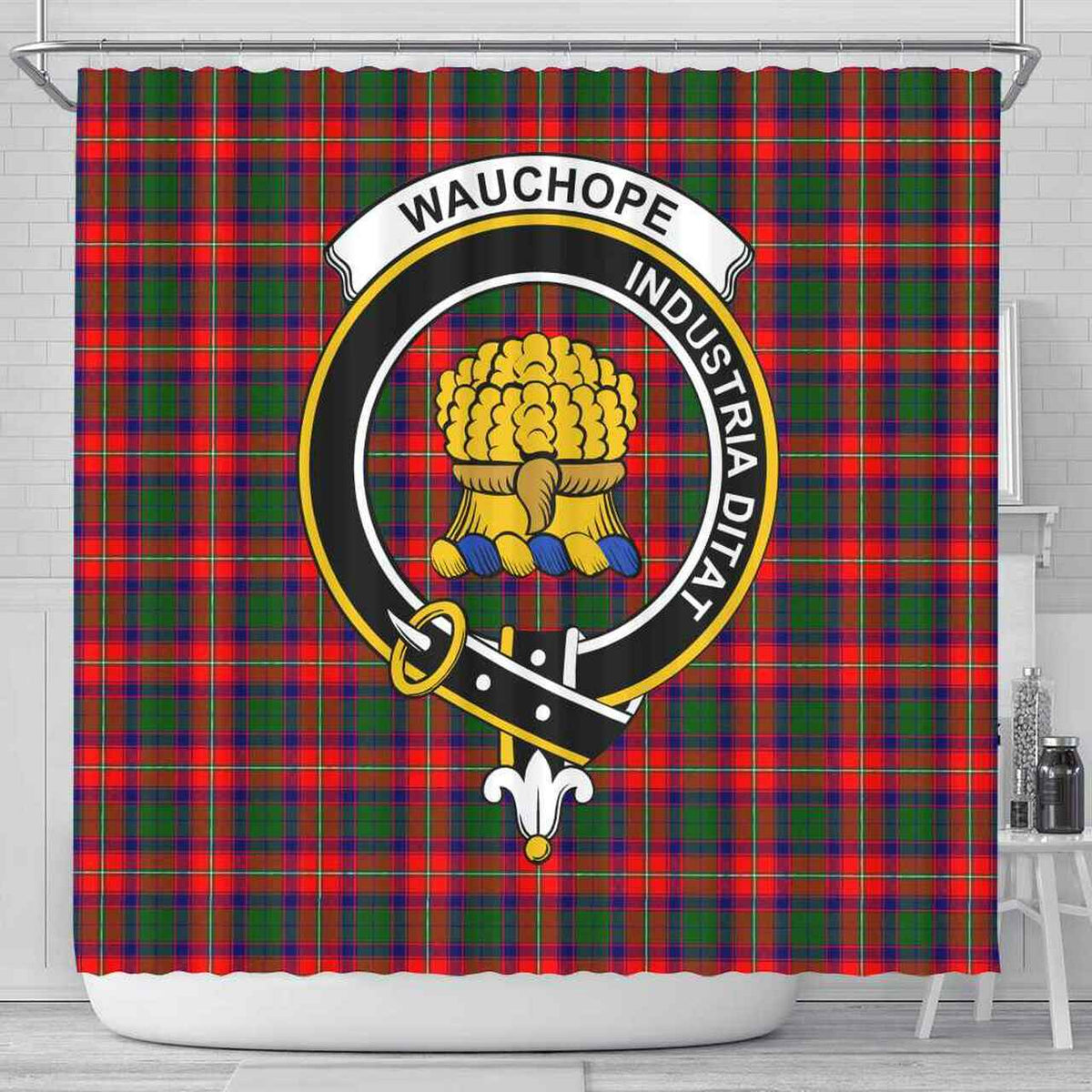 Wauchope (or Waugh) Tartan Crest Shower Curtain